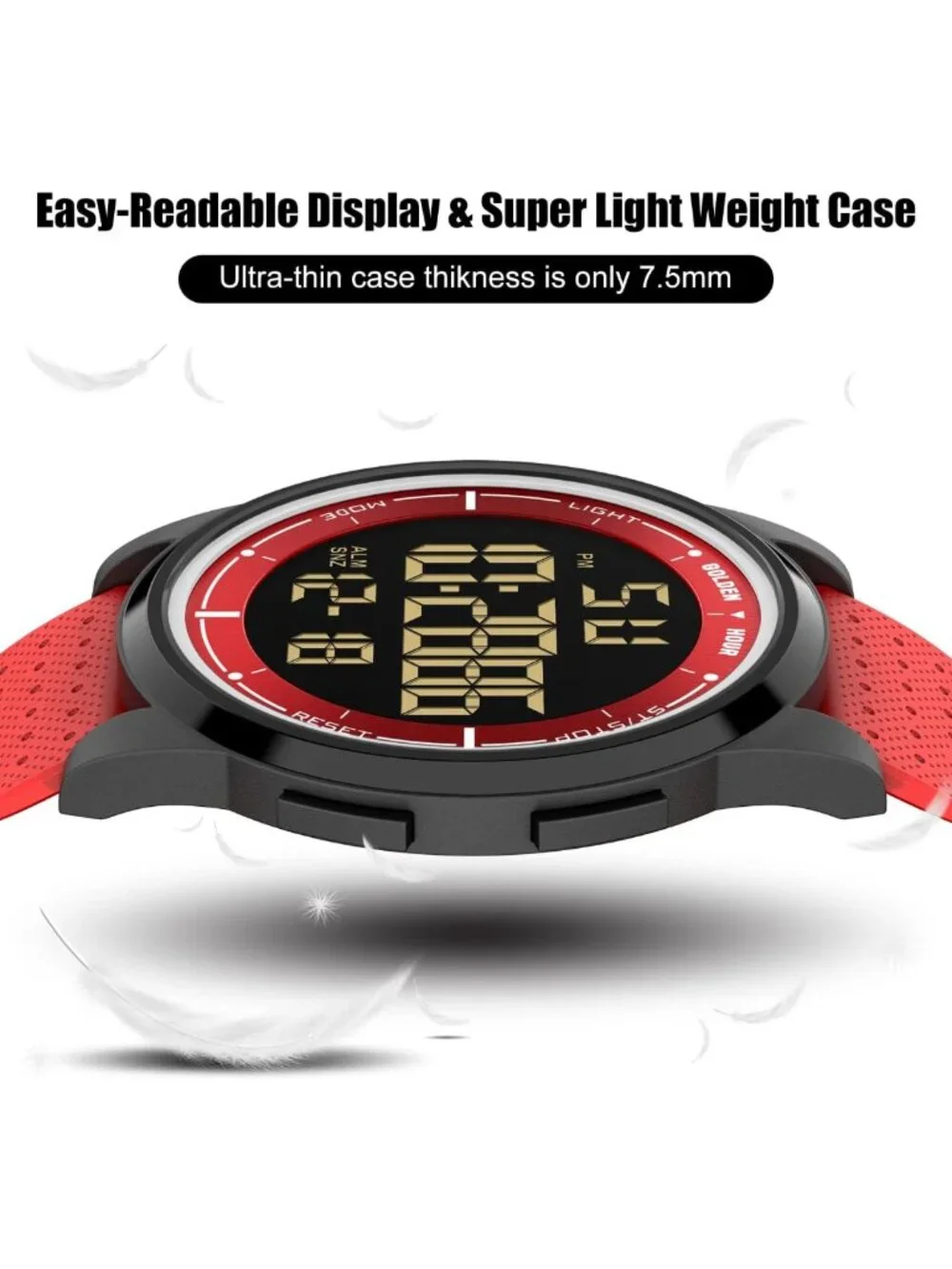 Ultra-Thin Minimalist Waterproof Digital Sports Watch, Rubber Strap, Wide